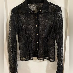 Fashion Nova Mesh Flowers Tops. Black Size Small